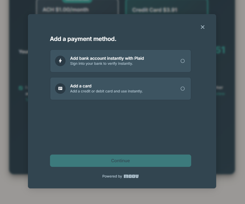 Payment setup step screenshot