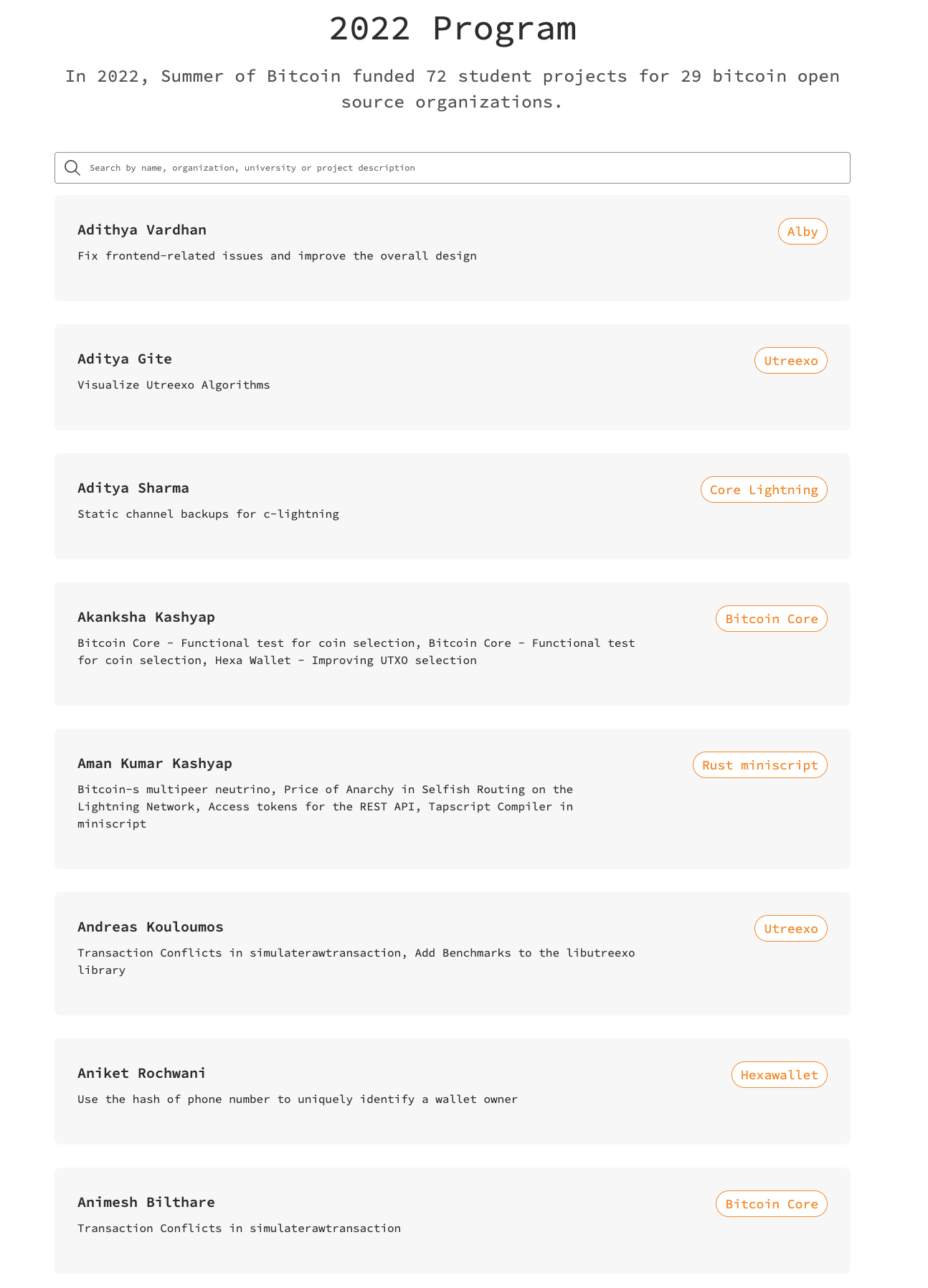 Summer of Bitcoin Past Programs