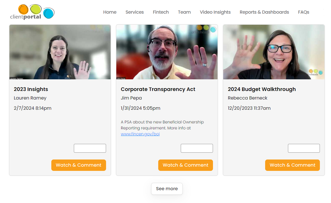 Video page in client portal