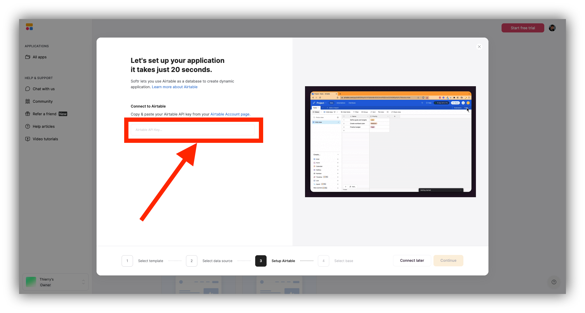 Step 6.4: Paste your API key on Softr