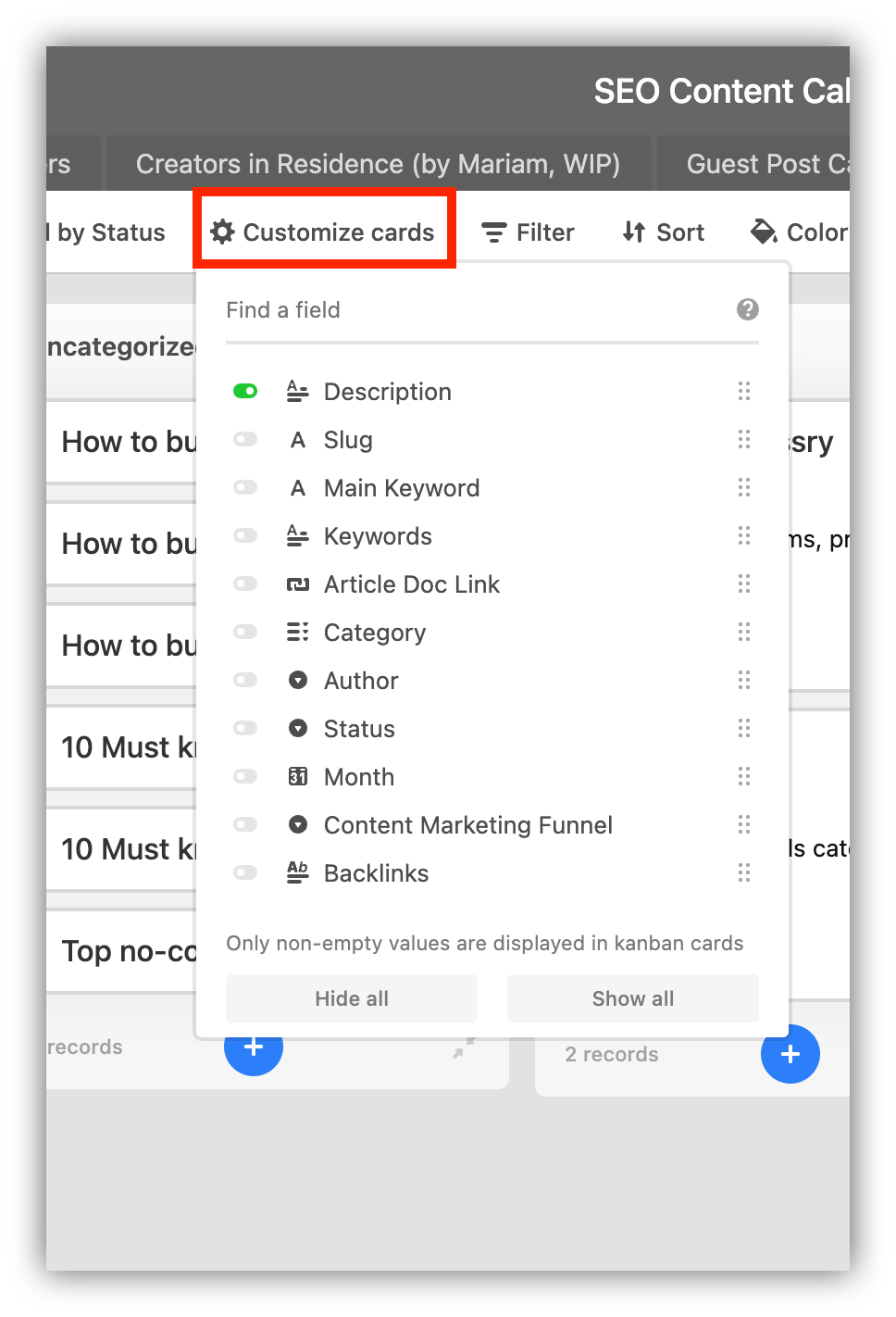 airtable kanban customization view