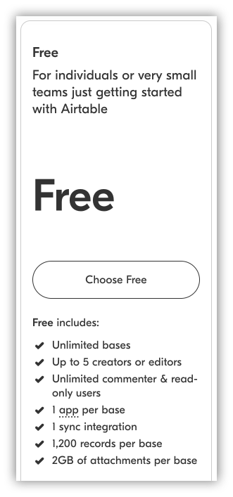 Airtable free plan
