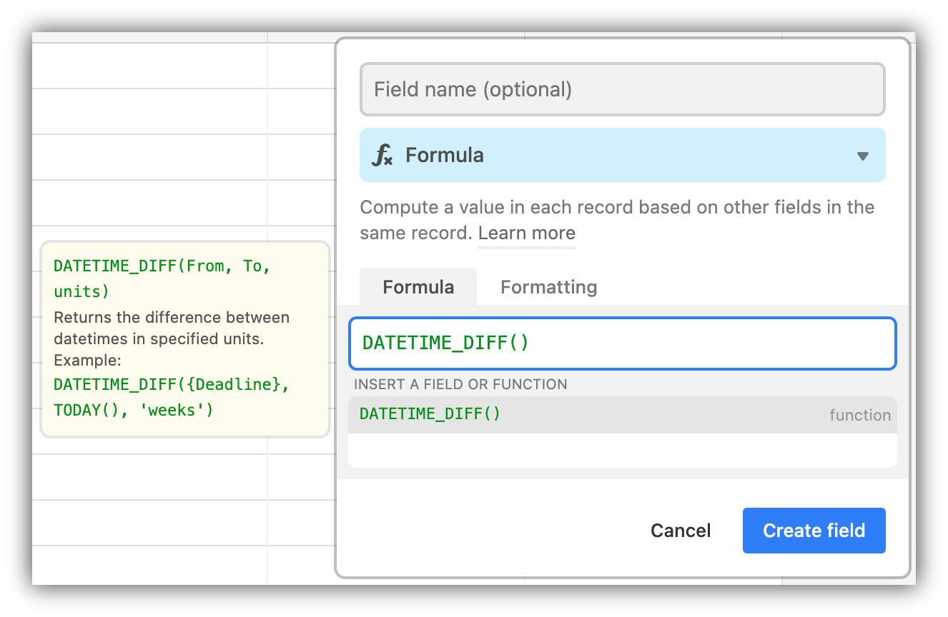 datetime difference formula