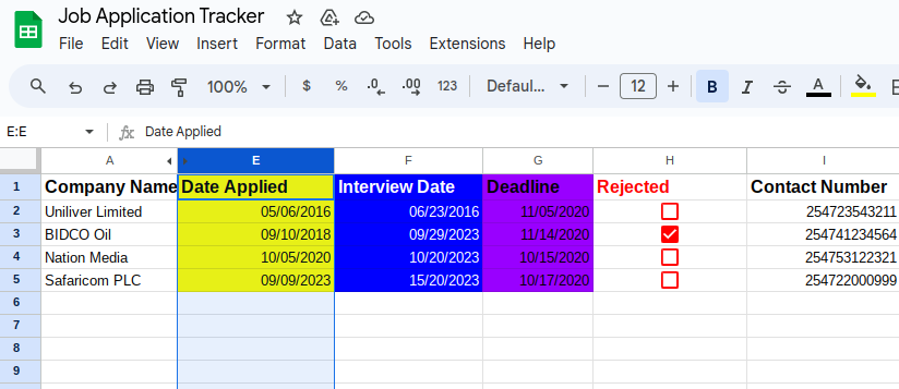 How to create a job application tracker in Google Sheet