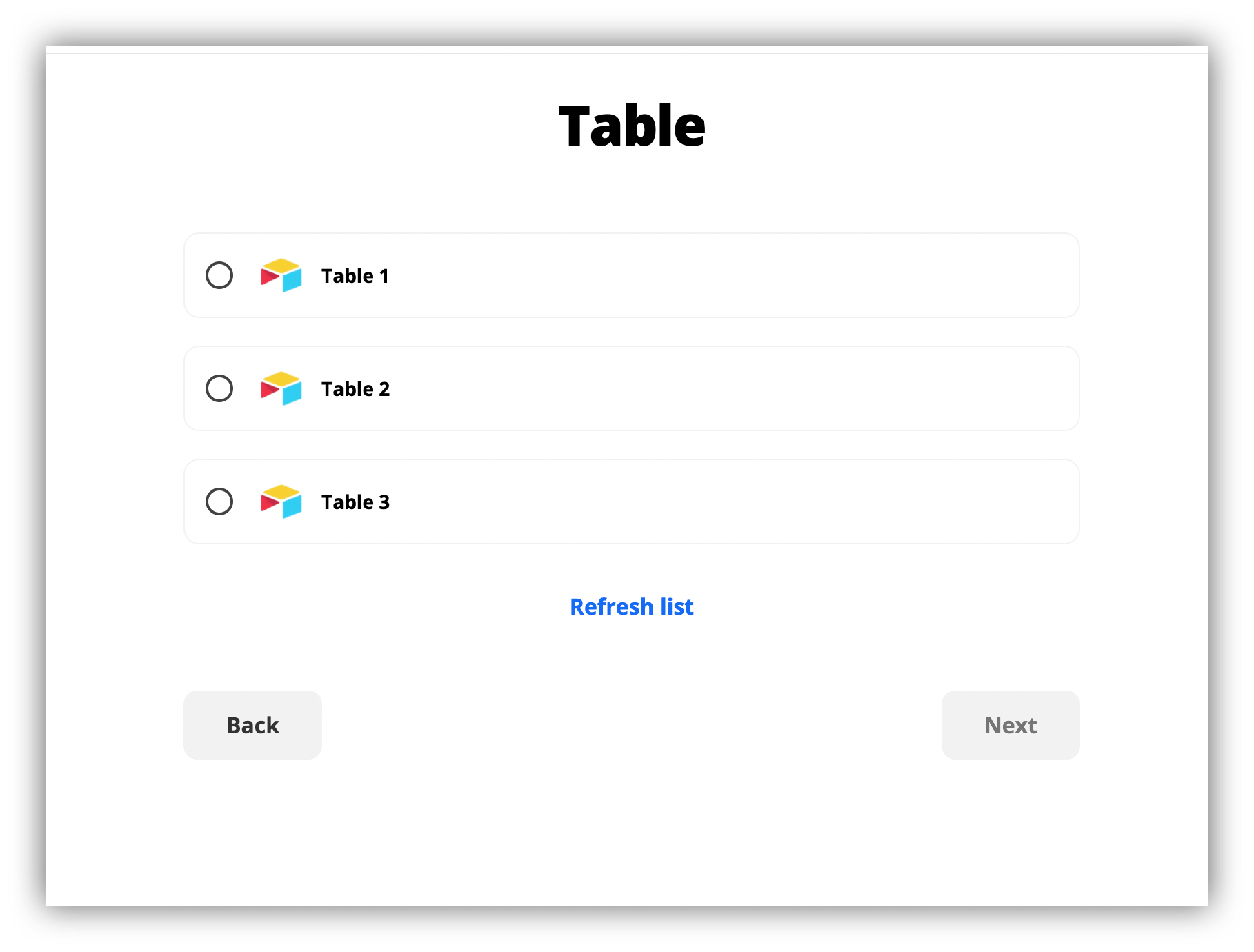 output table