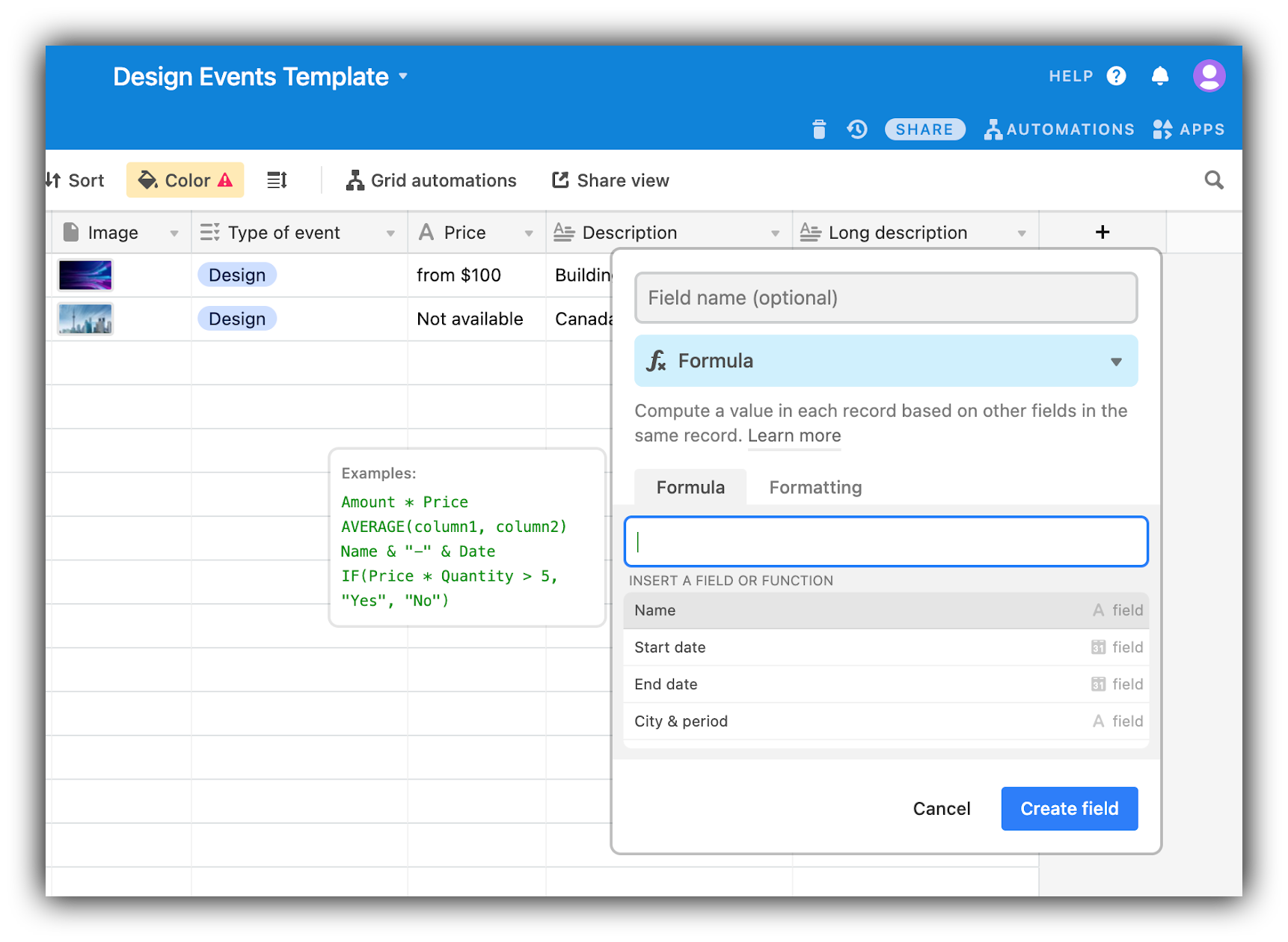 airtable formula type field